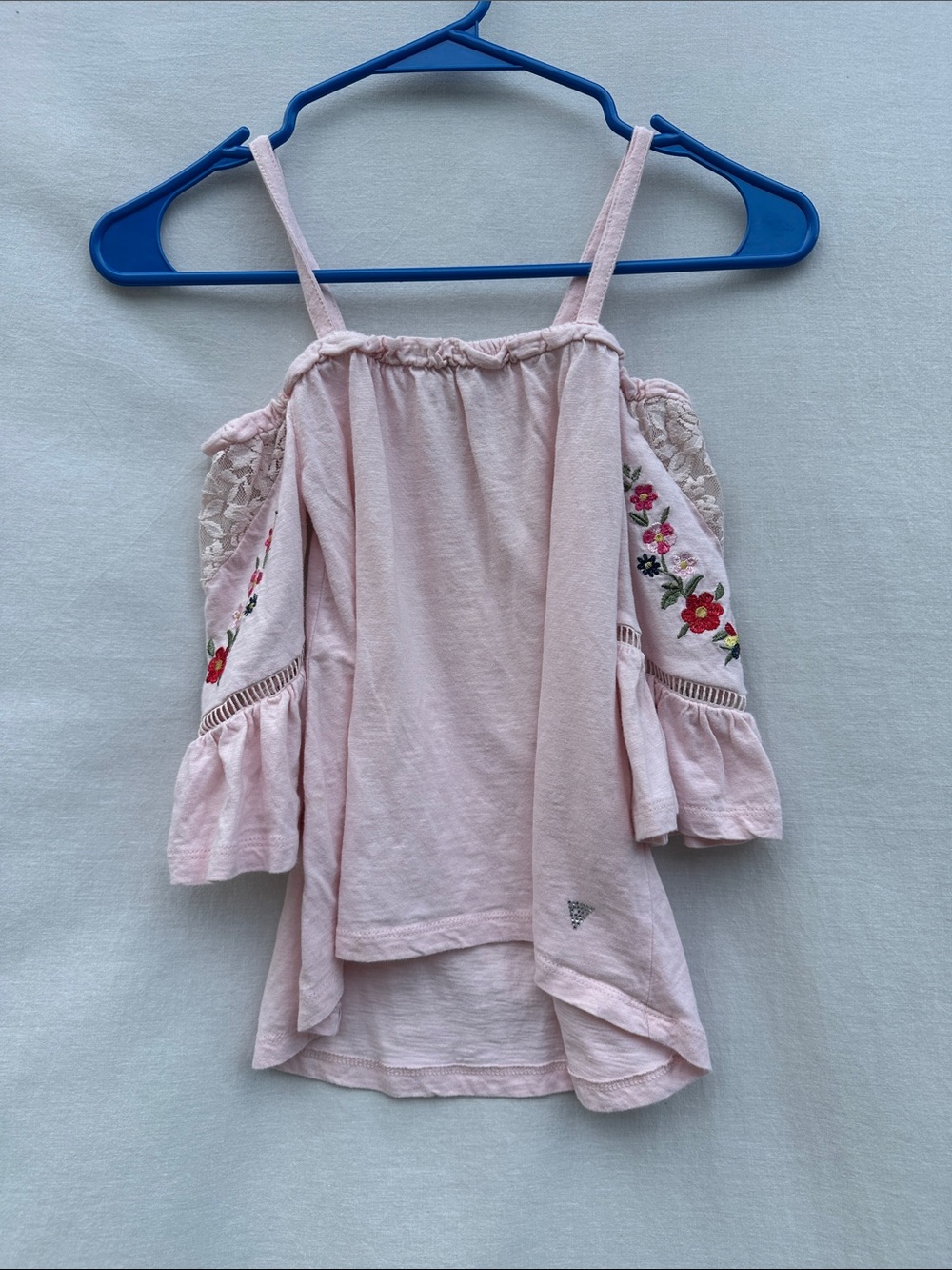 Guess Pink Cold-Shoulder Floral Embroidered Girls Top